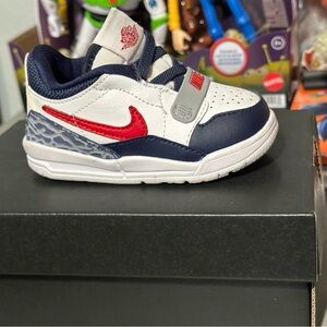 Jordan Kids' White and Navy Sneakers with Red Accents